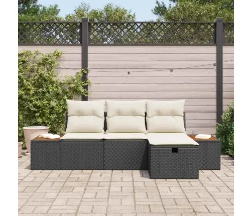 Sodo Sofų Rinkinys Su Pagalve 4 Pcs Juoda Poli Ratanas
