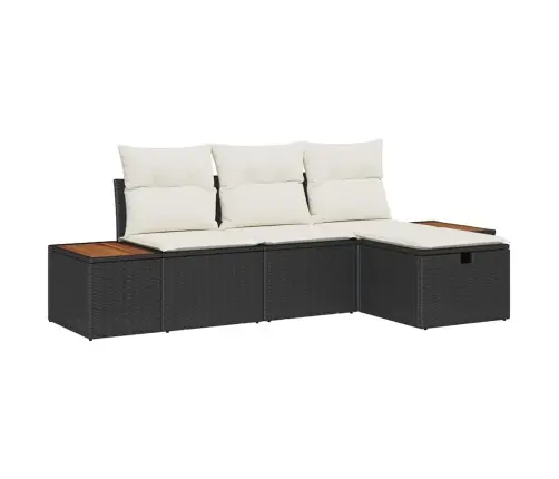 Sodo Sofų Rinkinys Su Pagalve 4 Pcs Juoda Poli Ratanas