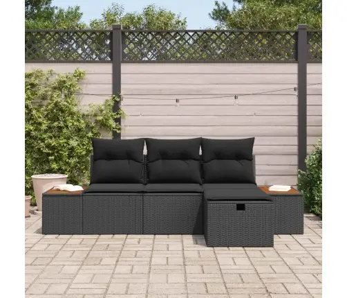 Dārza Dīvānu Komplekts Ar Spilvenu 4 Pcs Melna Poliratāns Vidaxl