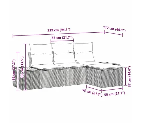 4 Gabalu Dārza Dīvānu Komplekts Ar Spilveniem Pelēkā Poli Rotangpalmas Vidaxl