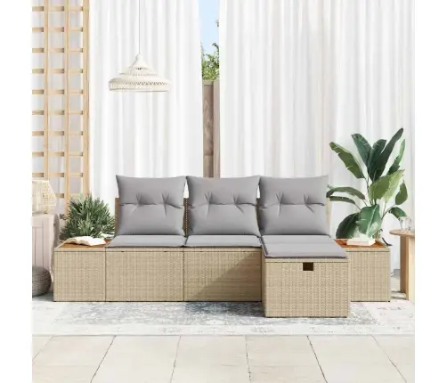 4 Daļu Dārza Dīvānu Komplekts Ar Spilveniem Bēšs Poli Rotangpalma Vidaxl