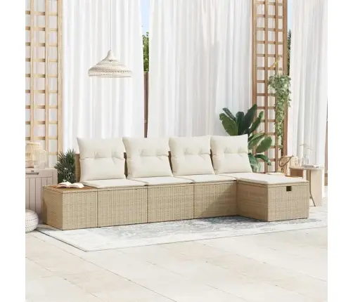 5 Gabalu Dārza Dīvānu Komplekts Ar Spilveniem Bēšā Polietilēna Rotangpalma Vidaxl