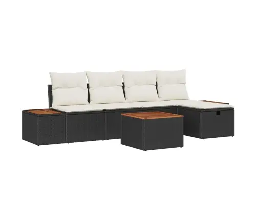 6 Daļu Dārza Dīvāna Komplekts Ar Spilveniem, Melna Polietilēna Rotangpalma Vidaxl