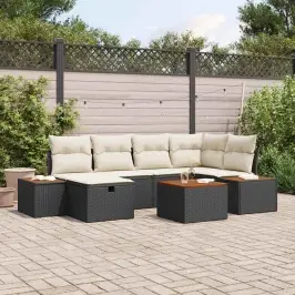 Dārza Dīvānu Komplekts Ar Spilvenu 7 Pcs Melna 55 X 62 X 69 Cm Vidaxl