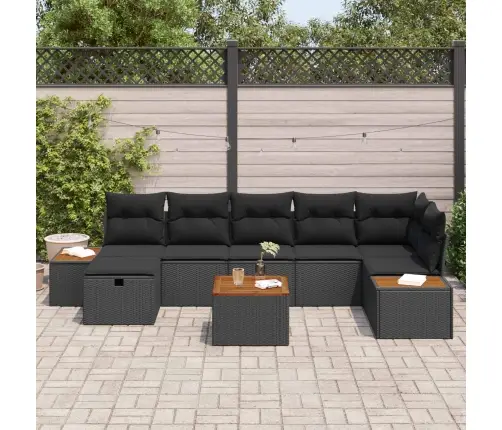 Sodo Sofų Rinkinys Su Pagalve 8 Pcs Juoda Poli Ratanas