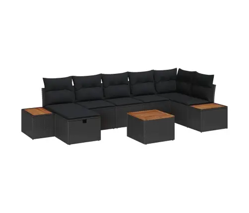 Sodo Sofų Rinkinys Su Pagalve 8 Pcs Juoda Poli Ratanas