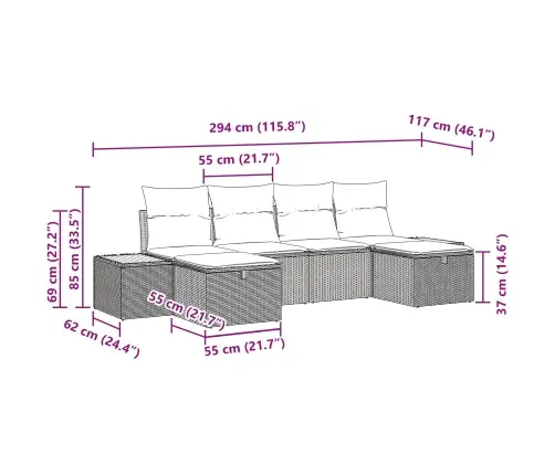 Sodo Sofų Rinkinys 6 Pcs Juoda 55 X 62 X 69 Cm Poli Ratanas