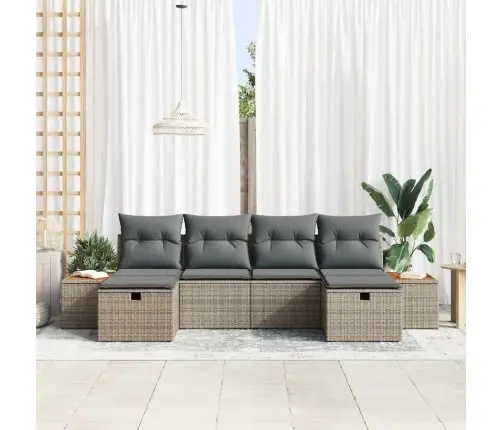 6 Gab Dārza Dīvānu Komplekts Ar Spilveniem Pelēks Poli Rotangpalma Vidaxl