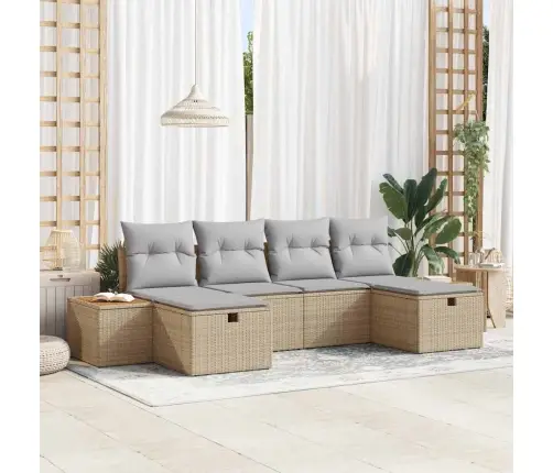 6 Daļu Dārza Dīvānu Komplekts Ar Spilveniem Bēšs Poli Rotangpalma Vidaxl