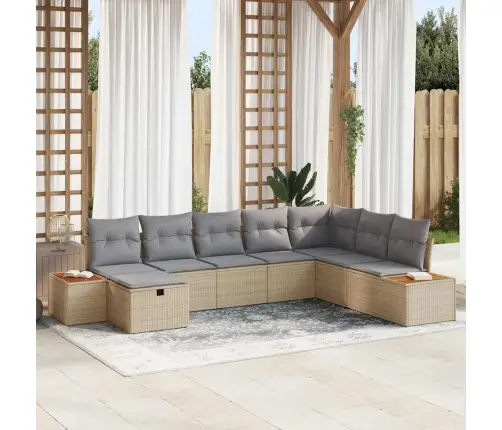 Dārza Dīvānu Komplekts Ar Spilvenu 8 Pcs Bēša Poliratāns Vidaxl