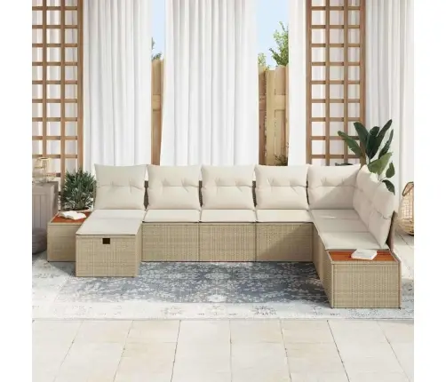 Sodo Sofų Rinkinys Su Pagalve 8 Pcs Smėlio Poli Ratanas
