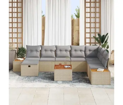 Dārza Dīvānu Komplekts 9 Pcs Bēša Poliūtu Rotangpalma Vidaxl