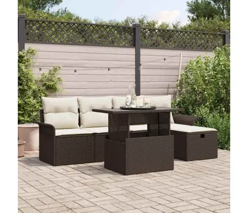 6 Gabalu Dārza Dīvānu Komplekts Ar Spilveniem Brūnā Poliarotangā Vidaxl