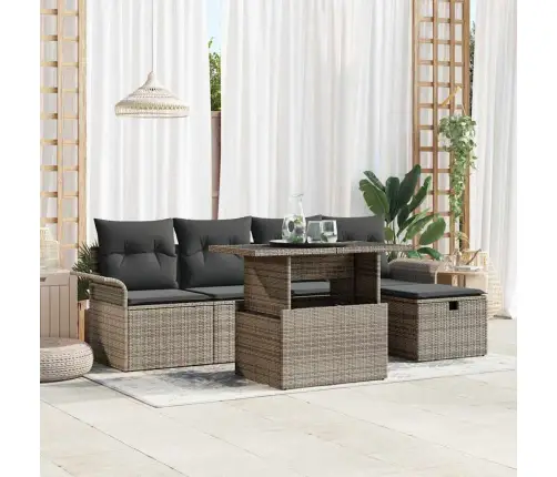 6 Daļu Dārza Dīvānu Komplekts Ar Spilveniem Pelēks Polietilēna Rotangpalma Vidaxl