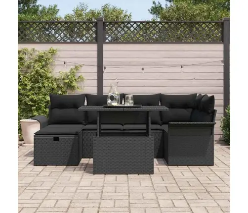 Sodo Sofų Rinkinys Su Pagalve 7 Pcs Juoda Poli Ratanas