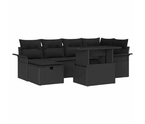 Sodo Sofų Rinkinys Su Pagalve 7 Pcs Juoda Poli Ratanas