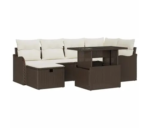 7 Daļu Dārza Dīvānu Komplekts Ar Spilveniem Brūnas Poli Rotangpalmas Vidaxl