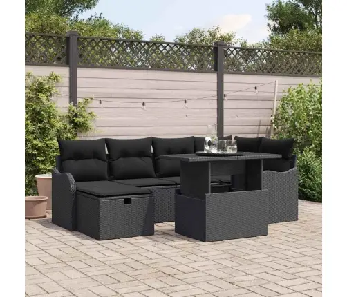 Sodo Sofų Rinkinys Su Pagalve 7 Pcs Juoda Poli Ratanas