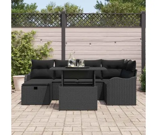 Sodo Sofų Rinkinys Su Pagalve 7 Pcs Juoda Poli Ratanas