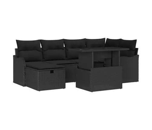 Sodo Sofų Rinkinys Su Pagalve 7 Pcs Juoda Poli Ratanas