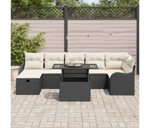 Sodo Sofų Rinkinys Su Pagalve 8 Pcs Juoda Poli Ratanas