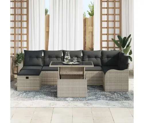 8 Gab. Dārza Dīvānu Komplekts Ar Spilventiņiem Gaiši Pelēks Poli Rotangpalma Vidaxl