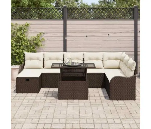 9 Gabalu Dārza Dīvānu Komplekts Ar Spilveniem Brūns Polietilēna Rotangpalma Vidaxl