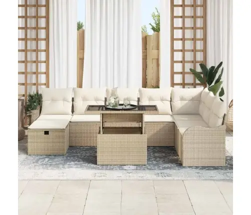 9 Gabalu Dārza Dīvānu Komplekts Ar Spilveniem Bēšs Poli Rotangpalma Vidaxl