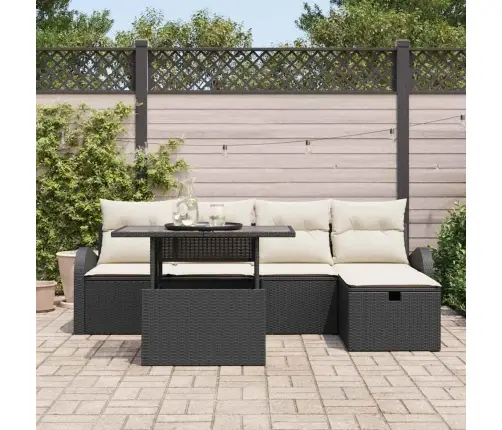 Sodo Sofų Rinkinys Su Pagalve 6 Pcs Juoda Poli Ratanas