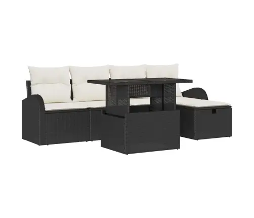 Sodo Sofų Rinkinys Su Pagalve 6 Pcs Juoda Poli Ratanas