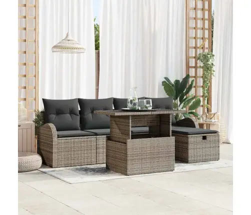 6 Daļu Dārza Sofas Komplekts Ar Spilveniem Pelēkā Poli Rotangpalma Vidaxl