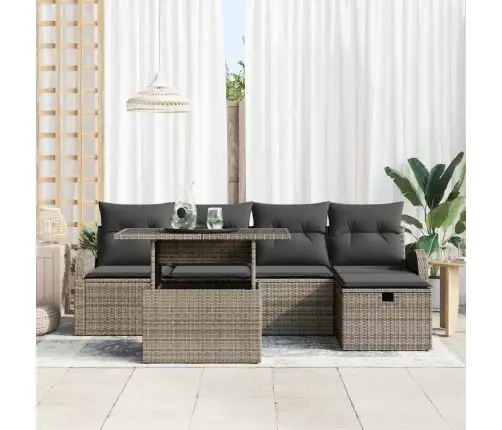 6 Daļu Dārza Sofas Komplekts Ar Spilveniem Pelēkā Poli Rotangpalma Vidaxl