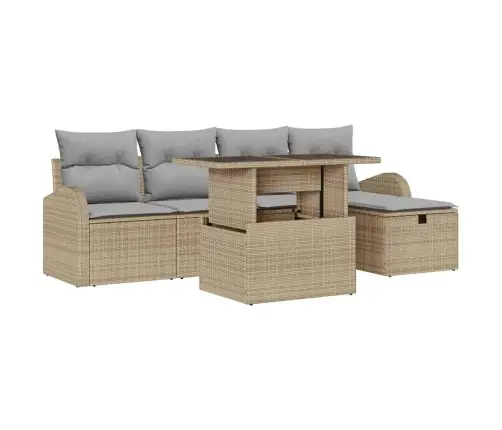 6 Daļu Dārza Dīvānu Komplekts Ar Spilveniem Bēšā Poli Rotangpalmas Vidaxl