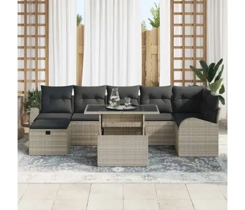 8 Gabalu Dārza Dīvānu Komplekts Ar Spilveniem Gaiši Pelēks Poli Rotangpalma Vidaxl