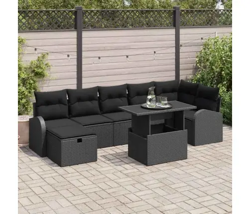 Sodo Sofų Rinkinys Su Pagalve 8 Pcs Juoda Poli Ratanas