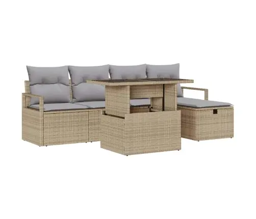 Sodo Sofų Rinkinys Su Pagalve 6 Pcs Smėlio Poli Ratanas