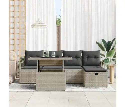 6 Daļu Dārza Dīvānu Komplekts Ar Spilveniem Gaiši Pelēks Poli Rotangpalma Vidaxl