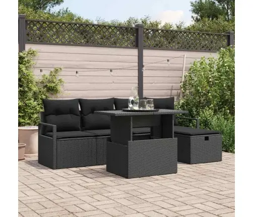 Sodo Sofų Rinkinys Su Pagalve 6 Pcs Juoda Poli Ratanas