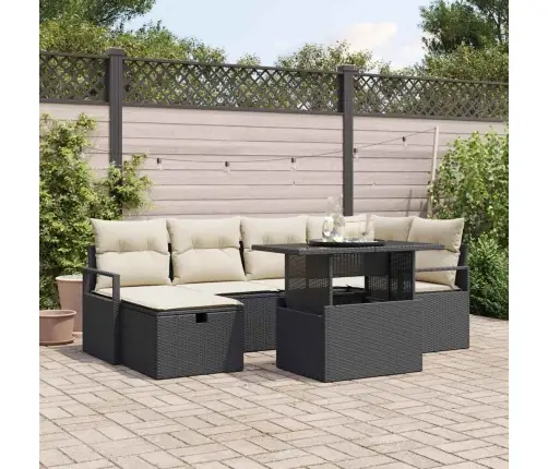 Sodo Sofų Rinkinys Su Pagalve 7 Pcs Juoda Poli Ratanas