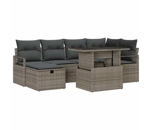 7 Daļu Dārza Dīvānu Komplekts Ar Spilveniem Pelēkā Polietilēna Rotangpalma Vidaxl