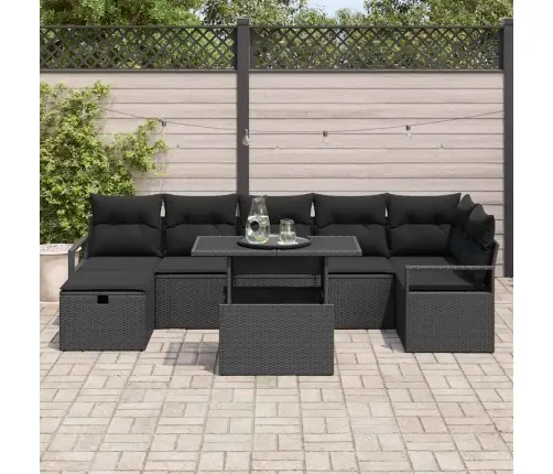 Dārza Dīvānu Komplekts 8 Pcs Melna Poliūtu Rotangpalma Vidaxl