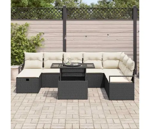 Sodo Sofų Rinkinys Su Pagalve 9 Pcs Juoda Poli Ratanas