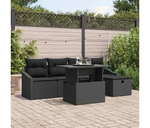 Dārza Dīvānu Komplekts Ar Spilvenu 6 Pcs Melna Poliratāns Vidaxl