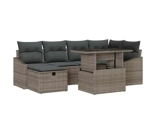 7 Daļu Dārza Dīvānu Komplekts Ar Spilveniem Pelēkā Poliratanā Vidaxl