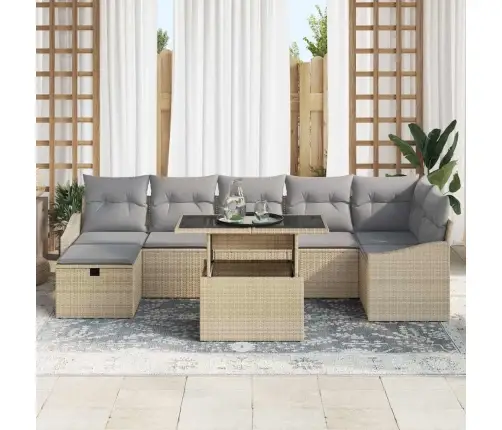 Sodo Sofų Rinkinys 8 Pcs Smėlio Poliratanas