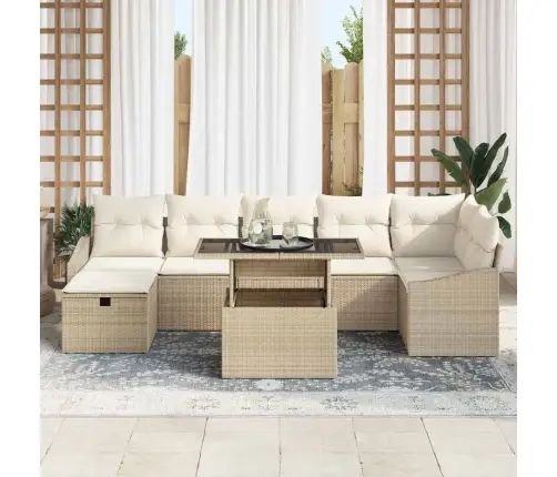 8 Daļu Dārza Dīvānu Komplekts Ar Spilveniem, Bēšs Polirattanā Vidaxl