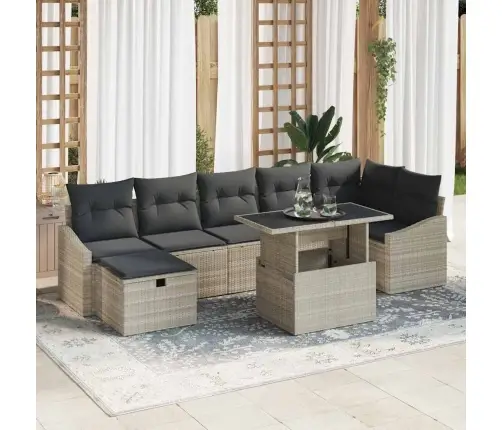 Sodo Sofų Rinkinys 8 Pcs Šviesiai Pilka Poliratanas