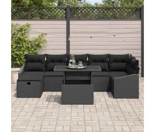 Dārza Dīvānu Komplekts 8 Pcs Melna Poliratāns Vidaxl