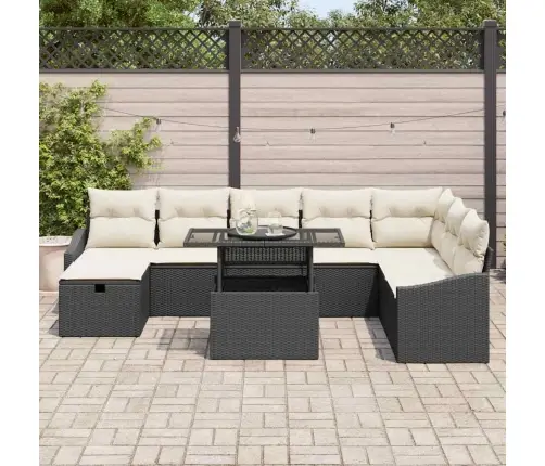 9 Daļu Dārza Dīvānu Komplekts Ar Spilveniem Melnā Polirattā Vidaxl