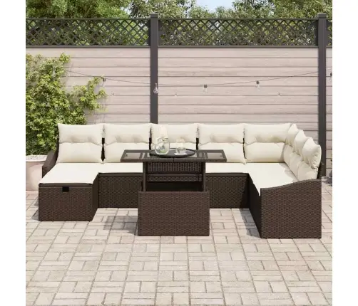 9 Daļu Dārza Dīvānu Komplekts Ar Spilveniem, Brūns Poliratāns Vidaxl